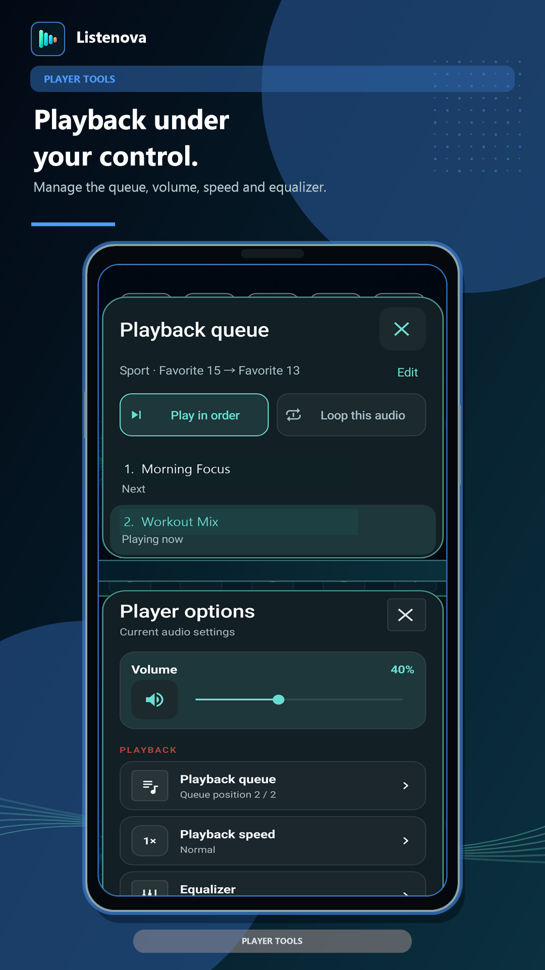 Listenova playback queue